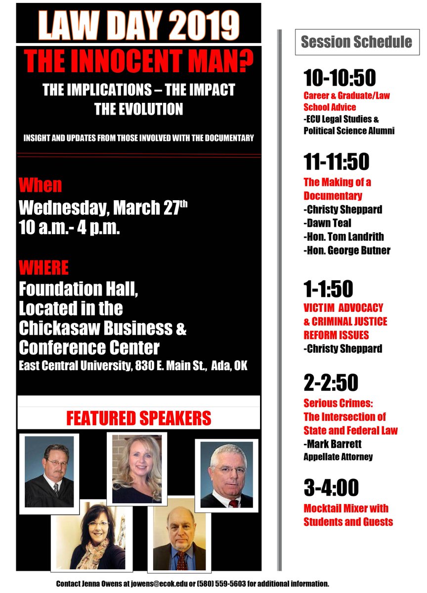 Mark your calendars for this informative event: Law Day on March 27, from 10 a.m. to 4 p.m. “The Innocent Man? The Implications, The Impact, The Evolution.”    ow.ly/IVHe30o3Tjr