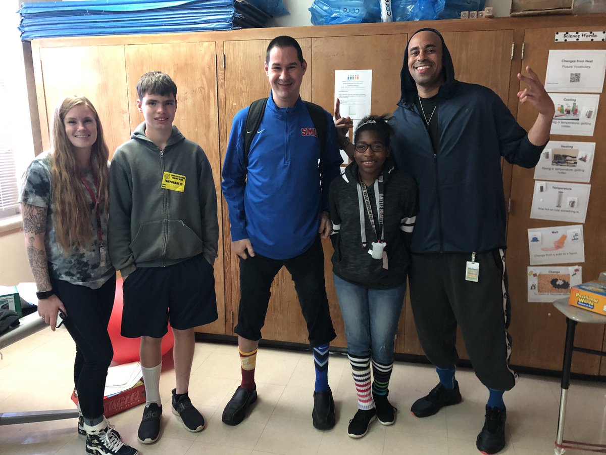 masseySSS's tweet photo. World Down Syndrome Day! Celebrating with crazy socks and awesome friends! All means all❤️ #teamlhjh #RISDSSS @AdamWeimerSLP https://t.co/7OvQadPmNQ