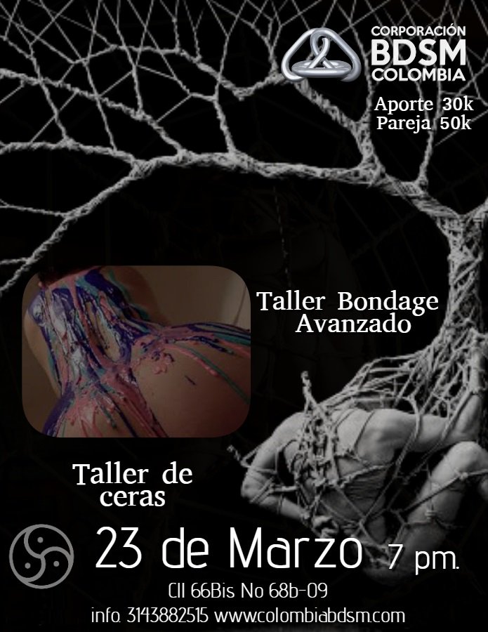 corporacionbdsm's tweet photo. Fin de semana de Bondage #rope #shibari #kinbaku #megustaquemeaten #megustaatar #momificacion #ceras #bdsm #corporacionbdsmcolombia #bondage #viernes22 #sabado23 #tallerdecuerdas #tallerdeceras #tallerdemomificacion #bienvenidos https://t.co/ew2LXkhQex