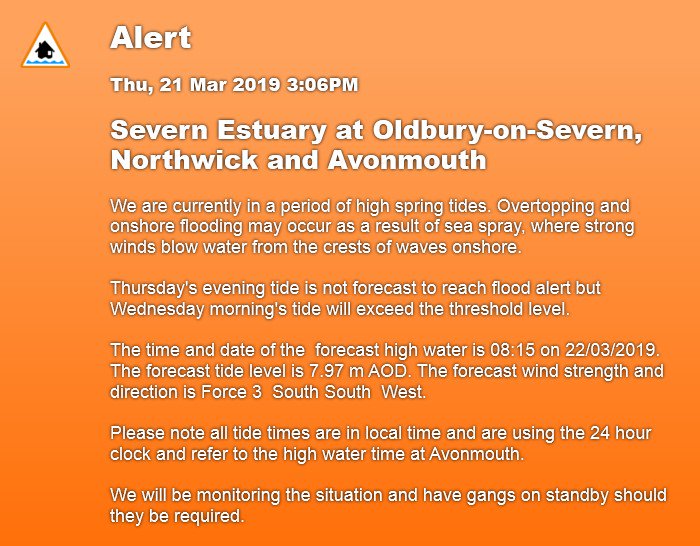 FloodAlerts_GLS's tweet photo. Flood Alert, 3:06PM 21/03/2019, Severn Estuary @ Oldbury-on-Severn, Northw..., https://t.co/VWWln7Tp9R #floodaware https://t.co/0Se65ffXvp