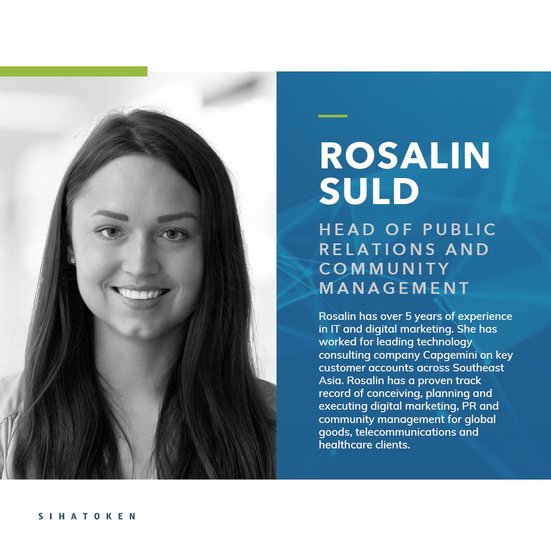 SihaToken's tweet photo. Rosalin has a strong track record of digital marketing, PR and community management - with experience as Digital Marketing Consultant for Capgemini, and marketing execution of the HFX token. She holds a Master’s Degree in Corporate and Commercial Law.

#SihaToken https://t.co/2cRe9LC4o0