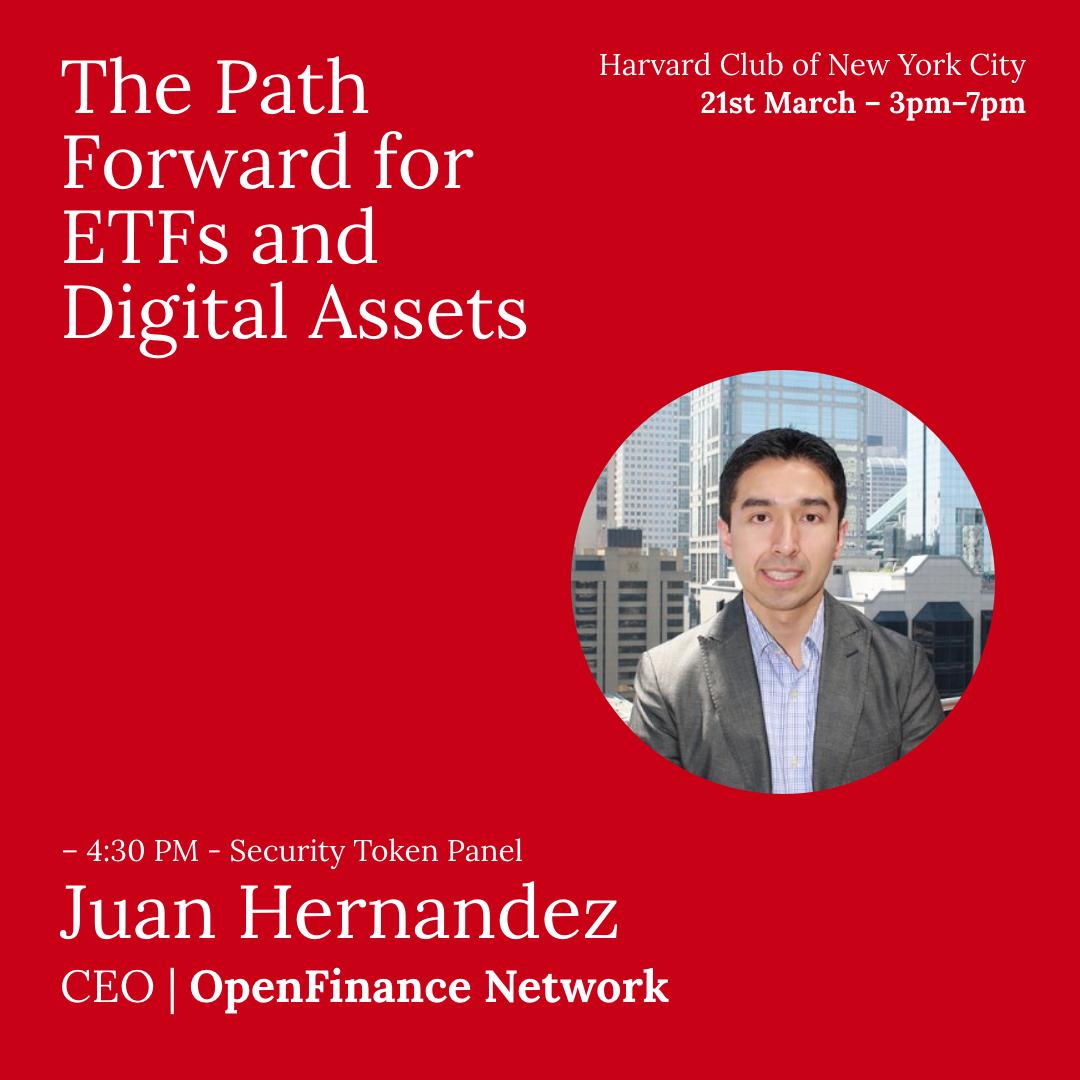 OpenfinanceIO's tweet photo. Don’t miss a must-see Security Token Panel featuring Founder/CEO Juan Hernandez 3/21 at Harvard Club of New York City, 3-6pm. Learn the latest trends impacting #digitalassets, #securitytokens and more—then stay for the cocktail reception. Request invite: https://t.co/ZQMq9M8DpH https://t.co/YLrCRZaKwi