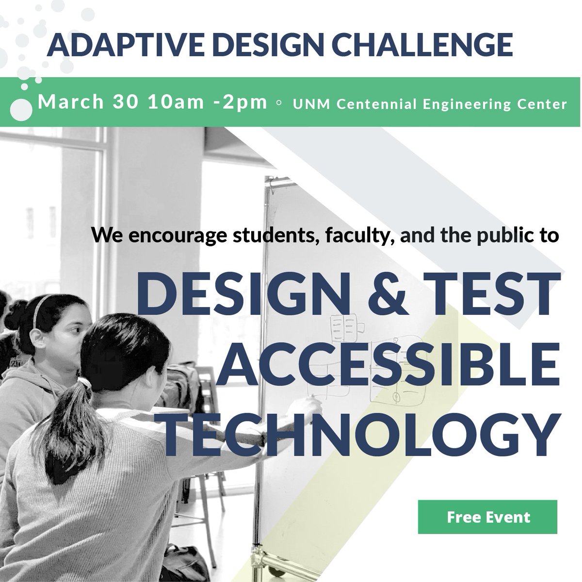 AdaptBioDesign's tweet photo. The Adaptive Design Challenge happens on March 30! Test our newest prototypes and participate in group challenges. Free! https://t.co/eijMwmElcb #adaptivedesignchallenge #unm https://t.co/r11WxRgou5