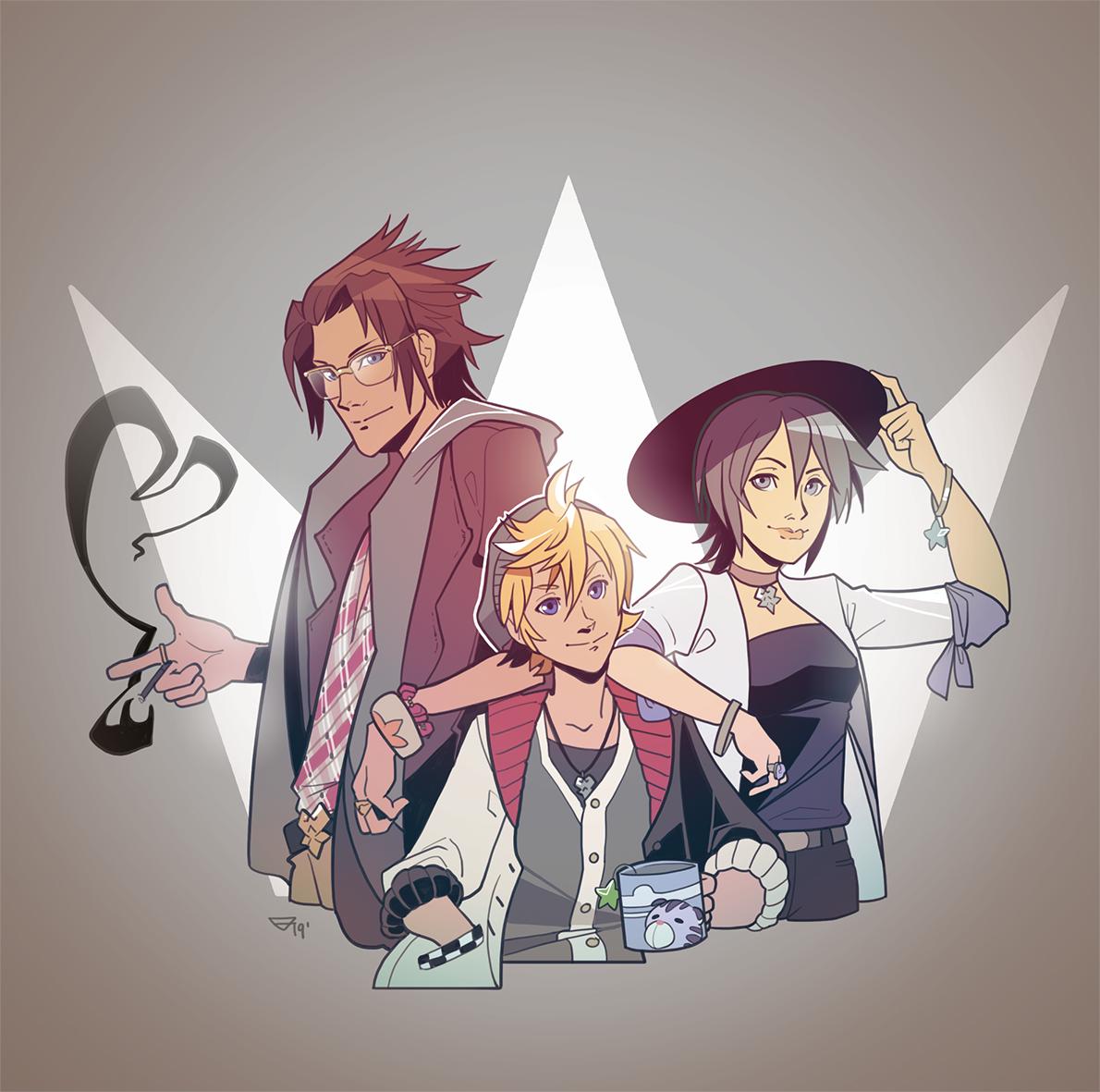 "We were keyblade wielders before it was cool." 

To round out my trio prints I added the wayfinder gang in Hipster fashion in a 'Instagram' vignette ! I'll have these prints at #animedetour ! #kh3 #kingdomhearts #ventus #aqua #terra #illustration