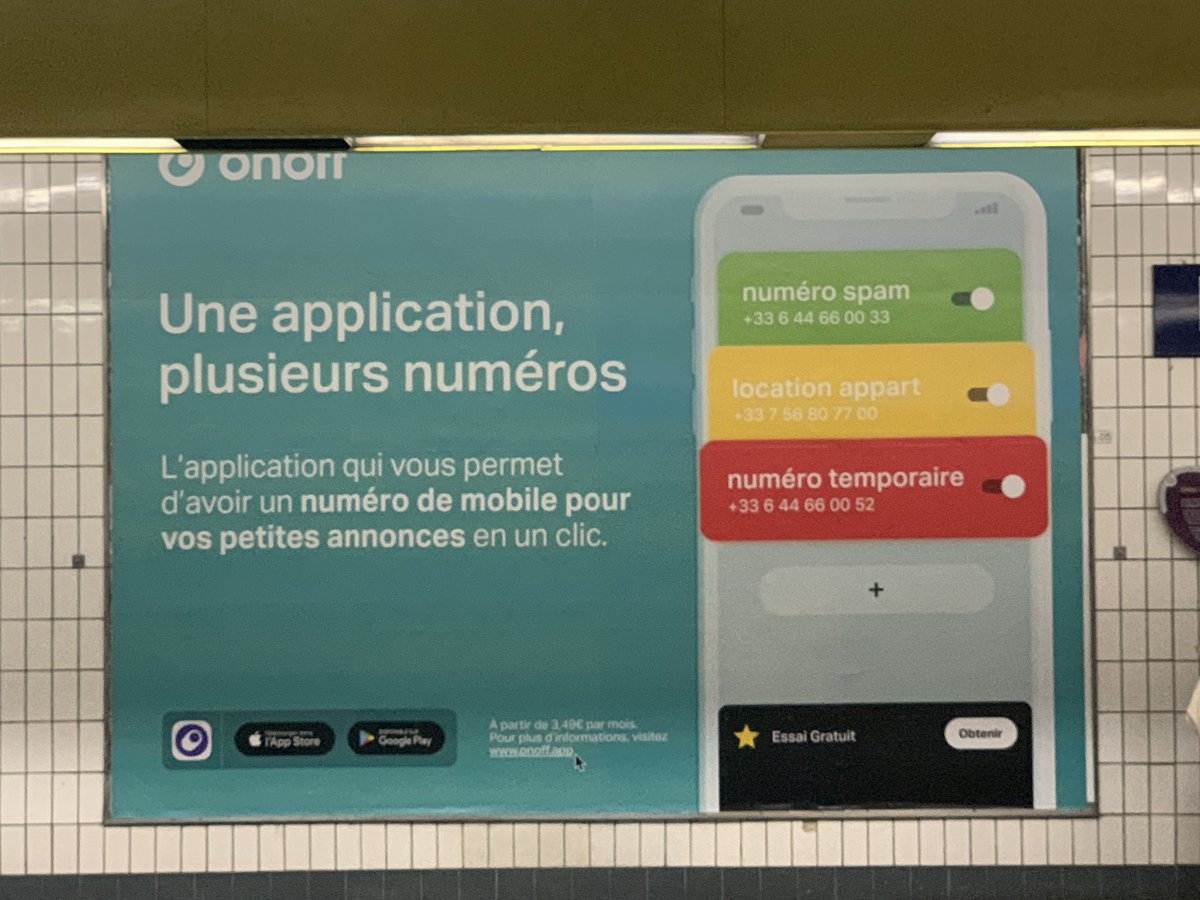 taigkhris's tweet photo. @onoff  #telecom #android #onoff #cloudnumber #onofftelecom starting ads all over the metro of Paris 🙏💪🤙🎉👍😉 https://t.co/uLOTSm1uXy