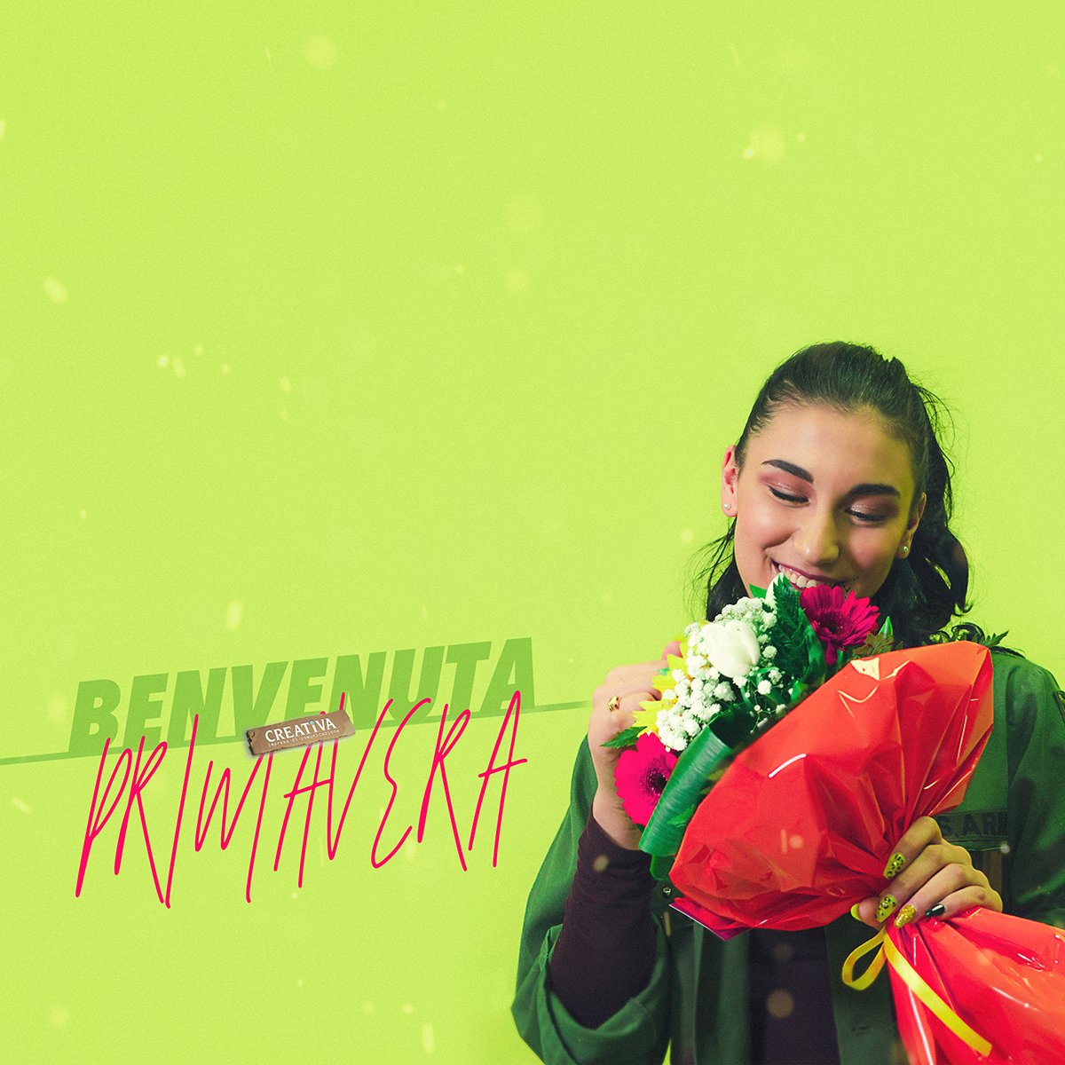 CreativaComunic's tweet photo. Quest'anno abbiamo deciso di avere una testimonial d'eccezione per augurarvi un buon inizio Primavera. La nostra stagista Stefania rappresenta, con la sua giovane età ed il suo sorriso, la freschezza e la vitalità di questa stagione, dove la creatività si colora. #primavera https://t.co/0MFMF1UxFz