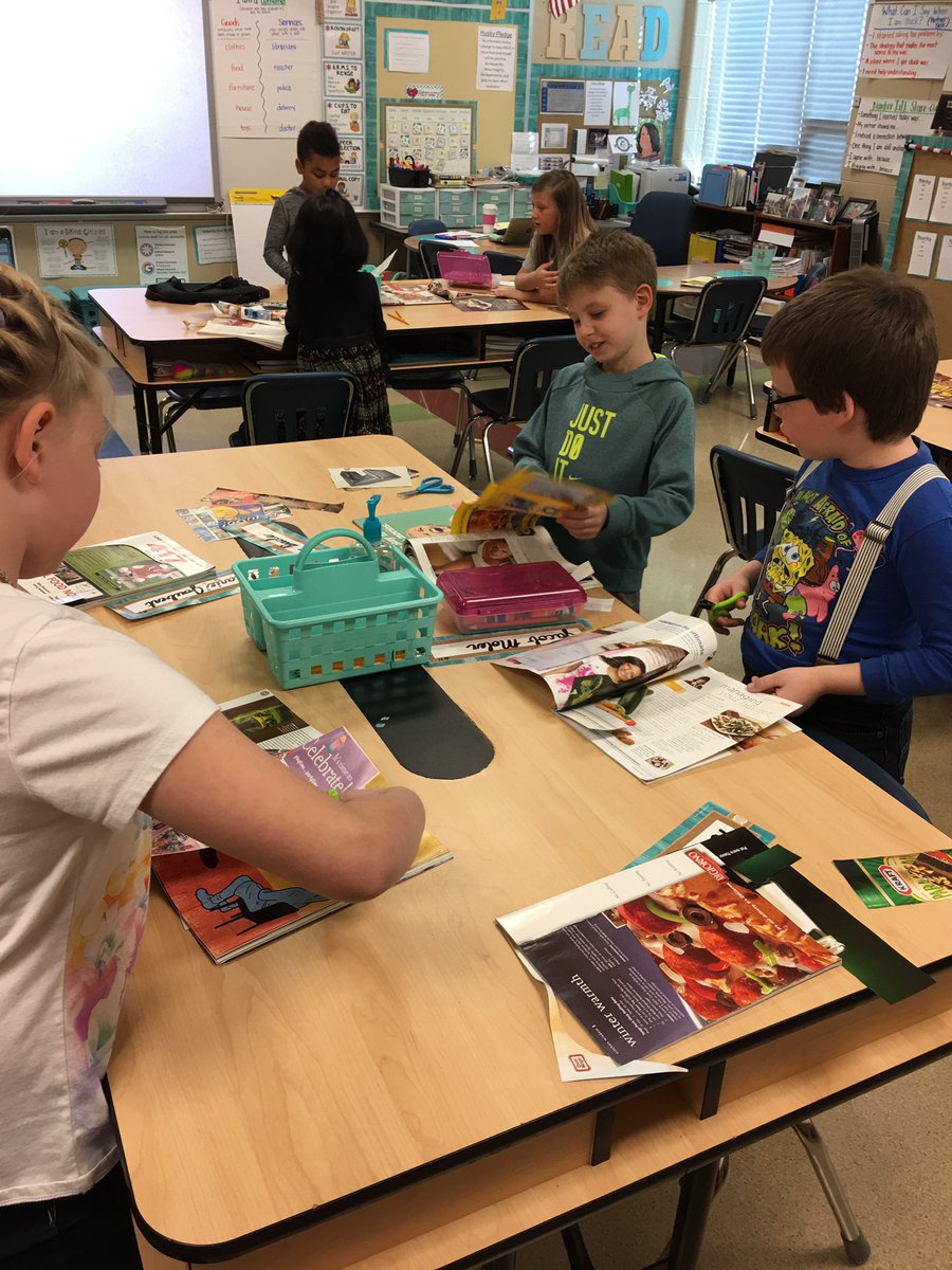 BaumannsClass's tweet photo. No tech? No problem! Magazine scavenger hunts to find examples of goods and services in 3rd grade today! https://t.co/w1HyqxqC6Z