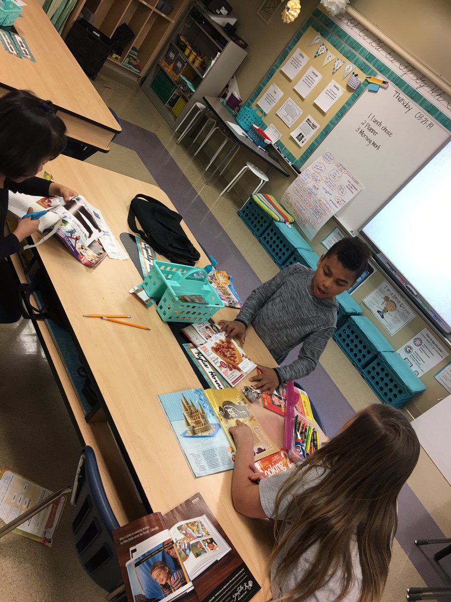 BaumannsClass's tweet photo. No tech? No problem! Magazine scavenger hunts to find examples of goods and services in 3rd grade today! https://t.co/w1HyqxqC6Z