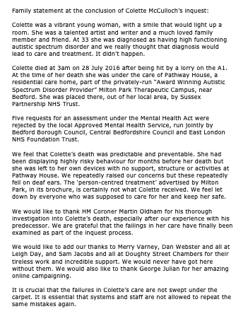 JusticeforCol's tweet photo. Statement from Amanda and @AndyMcCulloch5 attached

Full press release including comment from @merryvarney @LeighDay_Law and @DebatINQUEST @INQUEST_ORG here https://t.co/K1sXRCfEbu

#JusticeforCol https://t.co/wEUXxB2IpE