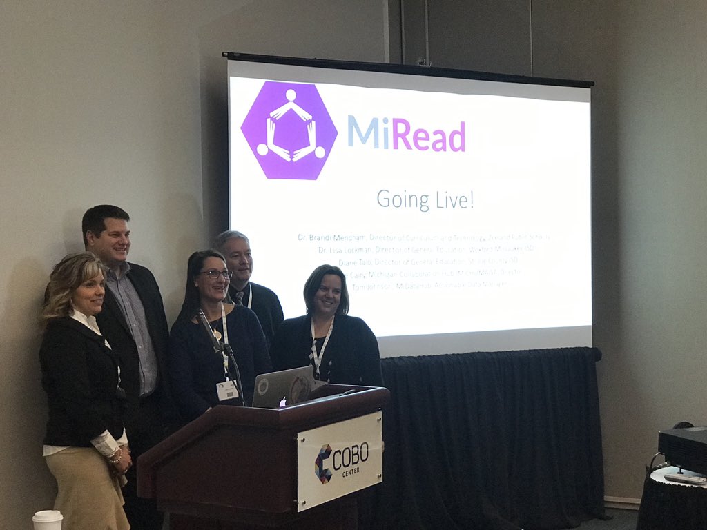 brandimendham's tweet photo. Appreciate the opportunity to present with amazing colleagues at #macul19 on the #MiRead work that is set to go live Fall 2019 @teanjohnson @davecairy @ljlockman https://t.co/xloOQiSsEQ