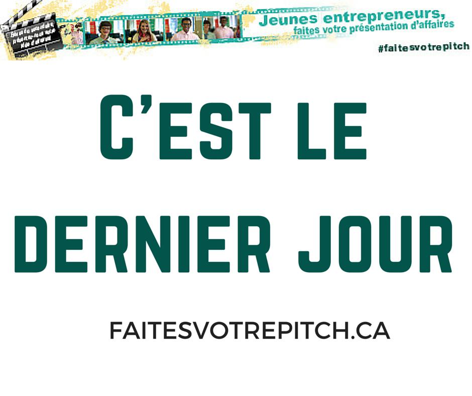 MakeYourPitch's tweet photo. Jeunes entrepreneurs, il reste UNE journée avant la date limite des inscriptions! Si le téléversement vous pose problème, n’hesitez pas à nous écrire à support@makeyourpitch.ca https://t.co/9O3yDPpjV9
