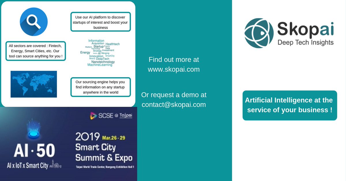 skopai_tech's tweet photo. @skopai_tech team is getting ready for 2019 Smart City Summit &amp; Expo #2019SCSE! Book a demo with us, we will help you to get insights on any startups in the world #AI #SmartCity #Taipei @AgnesGuerraz @egaussier @TC_IntLaw @FrenchTechTW @TPE_SmartCity https://t.co/mdjvxEyE1y