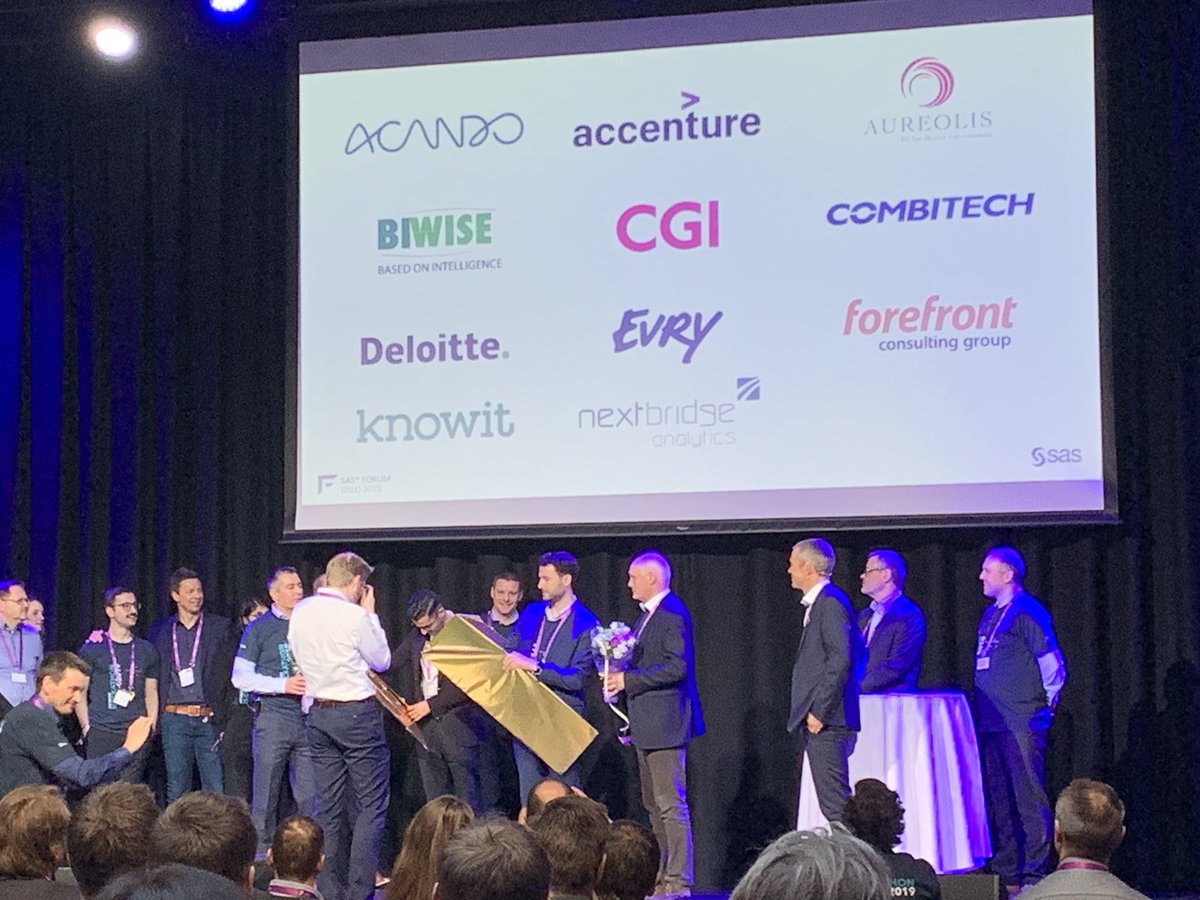 BeStibolt's tweet photo. It’s a tie! The two #HackInSAS winners are Knowit and EVRY! Congratulations! All 11 finalist are winners but those hit the gold going to #SASGF in Dallas next month! Well done! #SASNF https://t.co/i4SG6NXrry