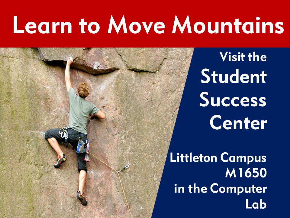 ArapahoeCC's tweet photo. Concerned about your Mid-Term Grade? Visit the Success Center for Peer Tutoring with students who have experience in your class and the tips to do your best. #tutoring #success #justaskforhelp https://t.co/dc8EP7DyPQ