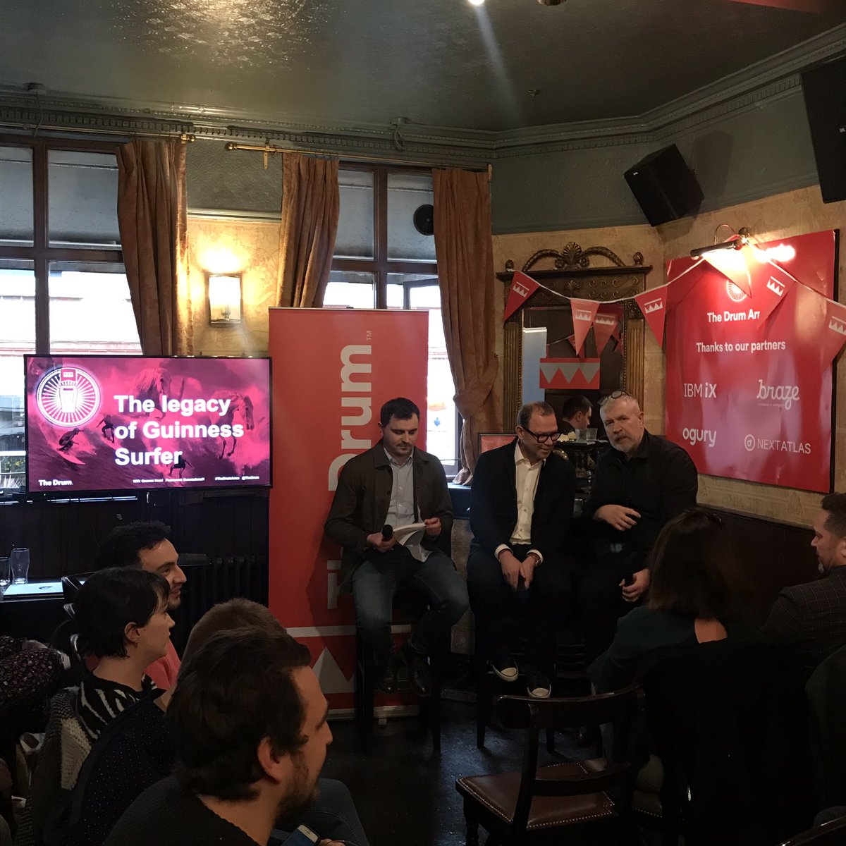 TheDrum's tweet photo. Our last #TheDrumArms panel before the wrap party: the legacy of Guinness Surfer with @Bloom_
Walter Campbell, former art director, @AMV_BBDO 
#AWE2019 
@GuinnessGB https://t.co/k06q680piL