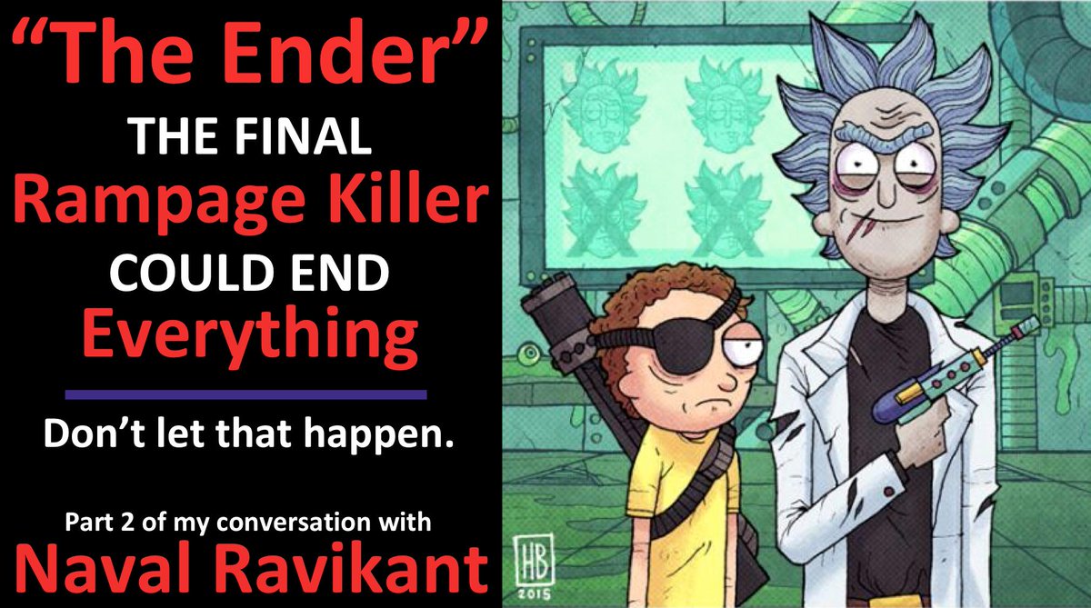 A rampage killer with a knife can kill a few. With a gun, dozens. With a jetliner, way more. What might future tech enable? @Naval and I discuss The Ender. And how to preclude this monstrosity. Episode + transcript here: bit.ly/AOCast45