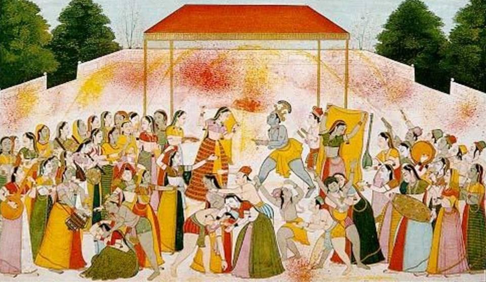 india_was's tweet photo. @ssharadmohhan @V_and_A @DalrympleWill @JAJafri @dpanikkar @IndiaArtHistory @WhiteMughalsFan @hemantsarin @kamlesm @indpunch @VaishaliNarkar @IndianWorkshop @Chemburstudio @PropitiousOn3 Radha and Krishna playing Holi with friends. 
Kangra Art, Himachal Pradesh. https://t.co/INmnKjIJFr
