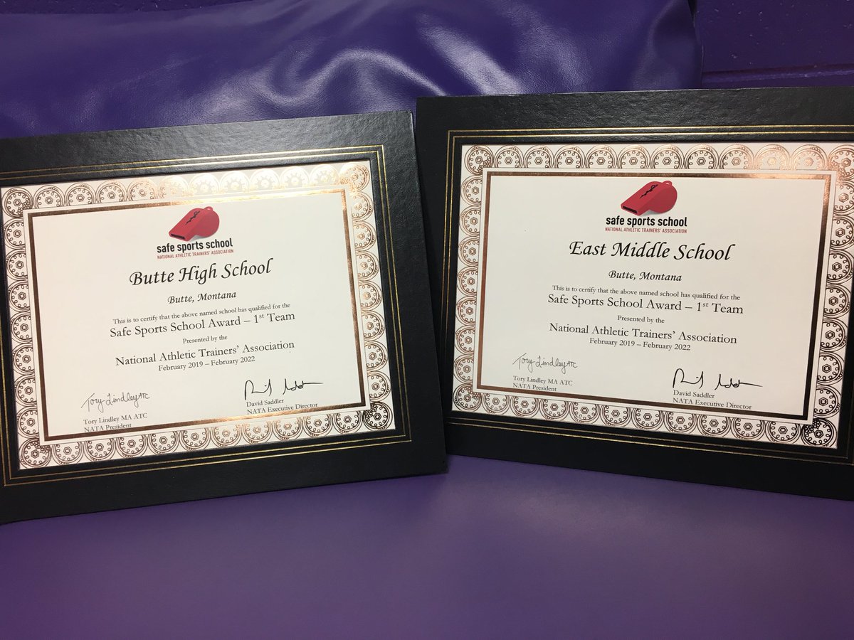 NWATAd10's tweet photo. Congratulations to @ButteHighSchool, East Middle School for receiving the Safe Sport School Award. Both schools AT's work for @St_JamesHealth. How many other states can say they have a Safe Sport Middle School? @aSaferApproach #AT4ALL #NATM2019 https://t.co/Vqm89OxqX7