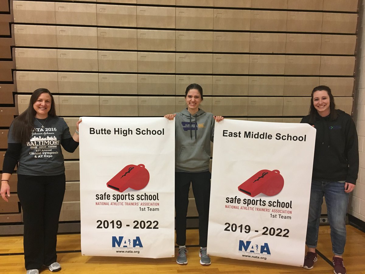 NWATAd10's tweet photo. Congratulations to @ButteHighSchool, East Middle School for receiving the Safe Sport School Award. Both schools AT's work for @St_JamesHealth. How many other states can say they have a Safe Sport Middle School? @aSaferApproach #AT4ALL #NATM2019 https://t.co/Vqm89OxqX7