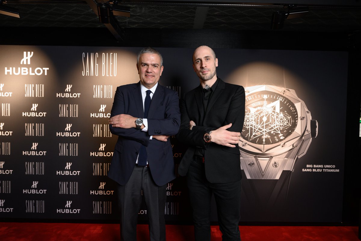 Hublot's tweet photo. Introducing the new #BigBangSangBleu at #Baselwolrd2019 with world famous tattoo artist #MaximeBuchi from #SangBleu. #Tattoo #HublotBaselworld #Baselworld https://t.co/otYSQyvSxH