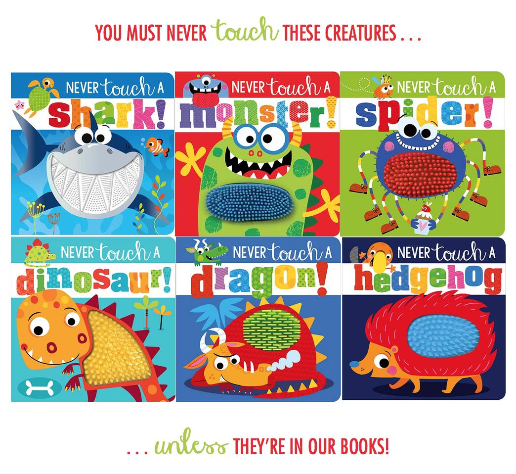 MBIpublishers's tweet photo. πItβs #WorldPoetryDay, so hereβs a peek inside some of our favourite #rhyming #books!π Remember, you must #NeverTouch a #monster, #dinosaur, #dragon, #spider, #shark OR #hedgehog... UNLESS theyβre in these books!π Shop our silicone #touchandfeel range: https://t.co/hzCciAtkKV https://t.co/AB0w7n34za