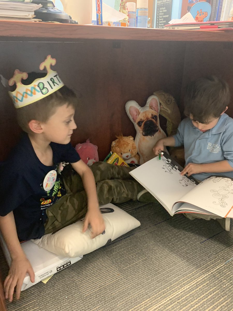 MrsBundy3's tweet photo. Sometimes our kids just need a safe space to take a break.  This is under the principal’s desk #buffaloacademy https://t.co/ltvdNjc4xP