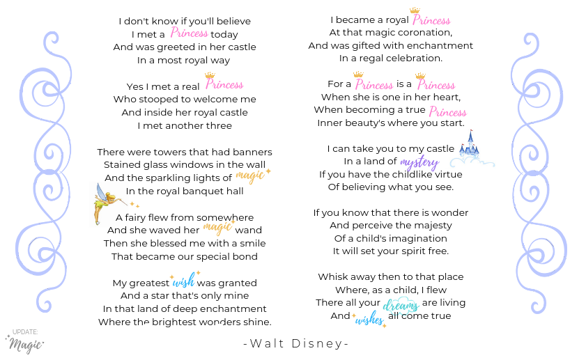 UpdateMagic's tweet image. &quot;𝘗𝘰𝘦𝘵𝘳𝘺 𝘪𝘴 𝘵𝘩𝘦 𝘣𝘦𝘴𝘵 𝘸𝘰𝘳𝘥𝘴 𝘪𝘯 𝘵𝘩𝘦 𝘣𝘦𝘴𝘵 𝘰𝘳𝘥𝘦𝘳&quot; -Samuel Taylor Coleridge

This lovely poem was written by Walt Disney, Titled: A Magic Kingdom ✨

#WorldPoetryDay #UpdateMagic