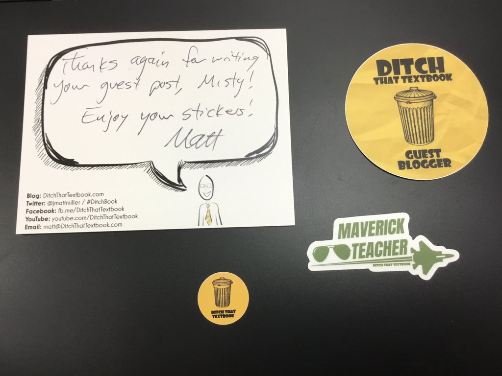 So EXTREMELY EXCITED about the @DitchThatTxtbk stickers and wonderful card I received today!!  Thank you so much @jmattmiller I LOVE #DitchBook and #TechLAP 🎉😁👍🎉 #BestSchoolYearEver @IrvingISD #DPVILS #AMSPower #myIrvingISD ❤️
