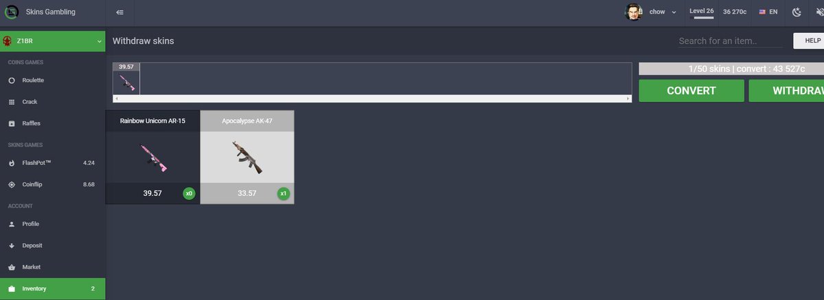 Merche <a href="/SkinsGambling/">SkinsGambling</a>    from 10€ to 120€💸😁

On oublie pas le code " chow " les potes