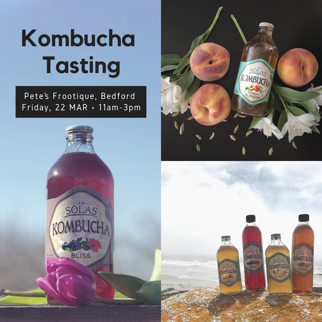 solaskombucha's tweet photo. We’re wrapping up March Break and marking the arrival of Spring with a tasting at @petesns Bedford tomorrow! We’ll be there Friday, March 22 sampling all flavours of Sòlas from 11am-3pm. Hope to see you! 🌷☀️
#SòlasKombucha #PetesFrootique #Kombucha #Bedford #NovaScotia #NSLocal https://t.co/X7893t9xlY