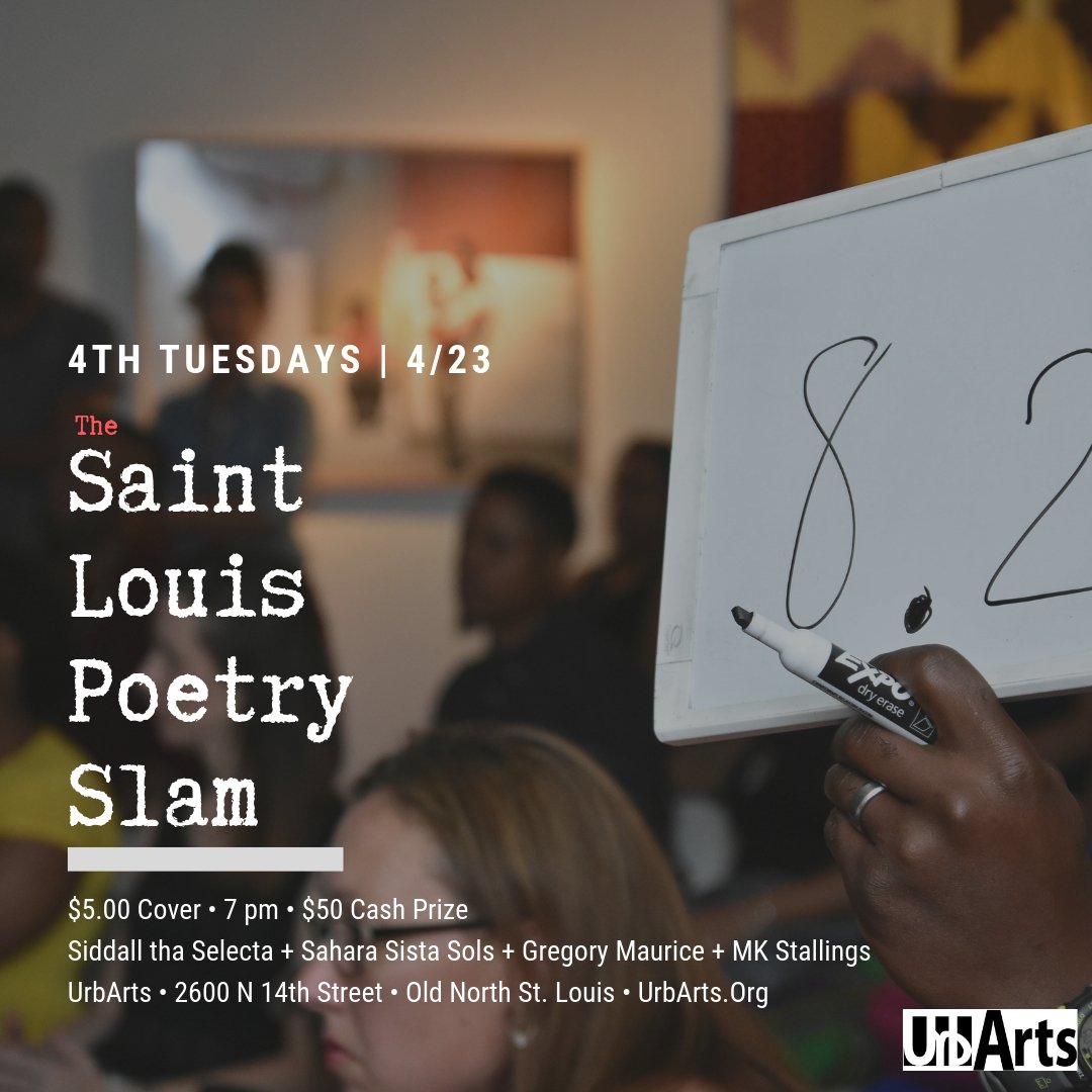 Stlpoetryslam's tweet photo. Slam gets a new night plus dope poets &amp; the @UrbArts res DJ on move. https://t.co/moNdfIJ41Z