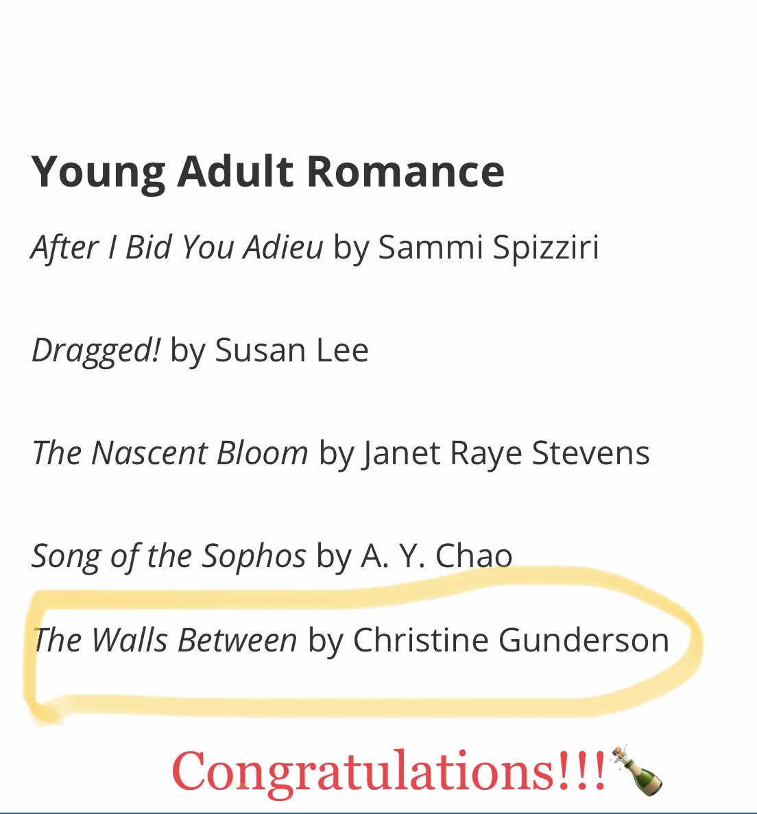 LaralynDoran's tweet image. So crazy excited for @GunderChristine —my @romancewriters partner-in-crime. Sitting at dinner at #RWA18 last year saying “give it another shot! it’s the last GH!” #RITAGH2019  #RITAGH NYC bound!