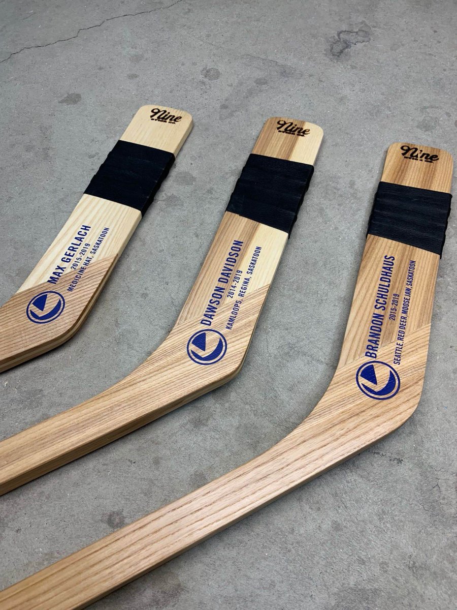 NineStick's tweet photo. Gotta love these handmade sticks we custom built for @BladesHockey. Thanks for the opportunity. Congrats to @Davidson_98 @Schulds22 and Max Gerlach on an awesome @TheWHL career! Best of luck in the playoffs guys. #BladeCity #saskatoon #yxe #handcrafted #hockeystick #madeincanada https://t.co/U0JqD3HScL