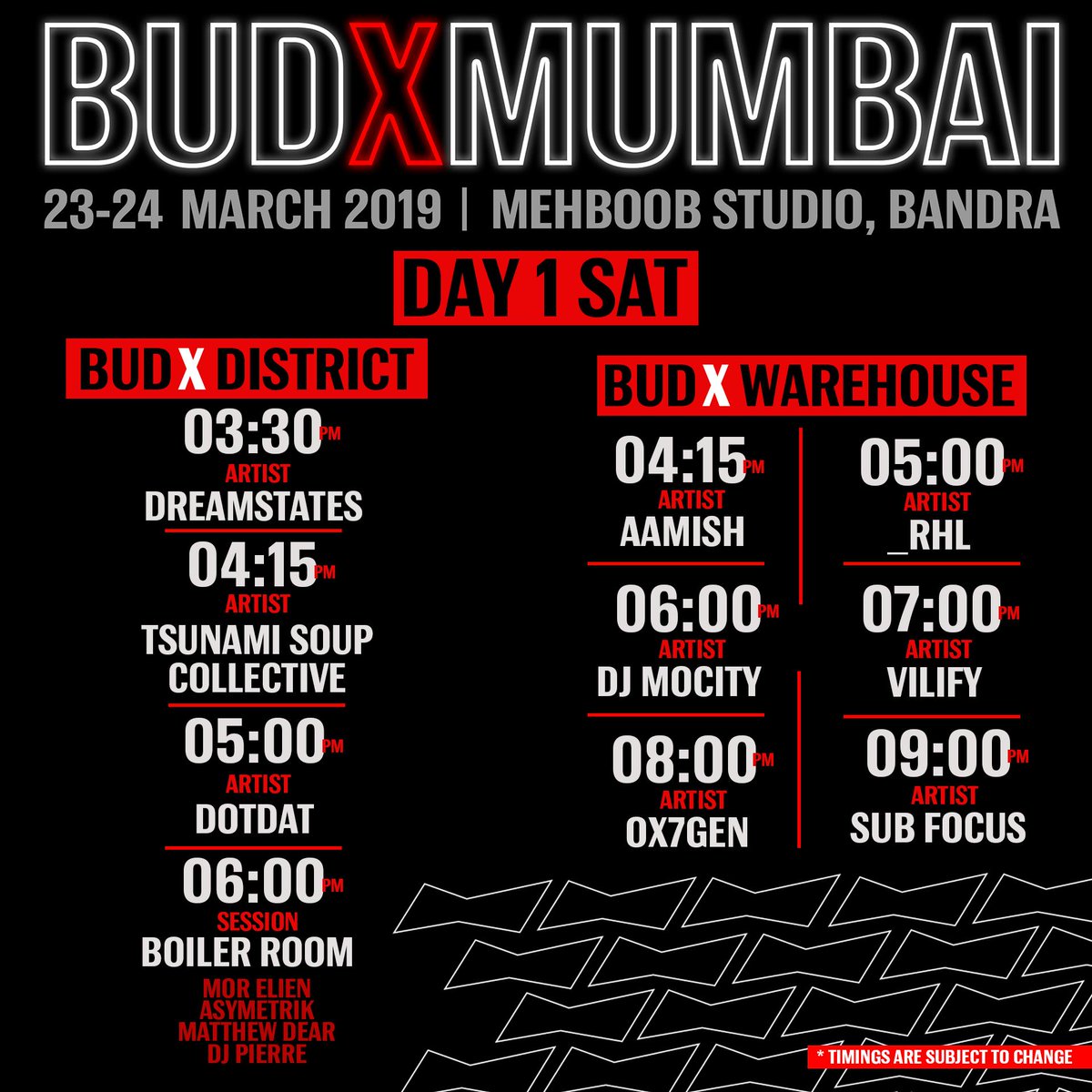 Just check out that line-up for Day 1 on Saturday.. just wow!

(PS - Here's your hint for Q.1 😄) #BudXMumbai #SubmergeMusicQuiz