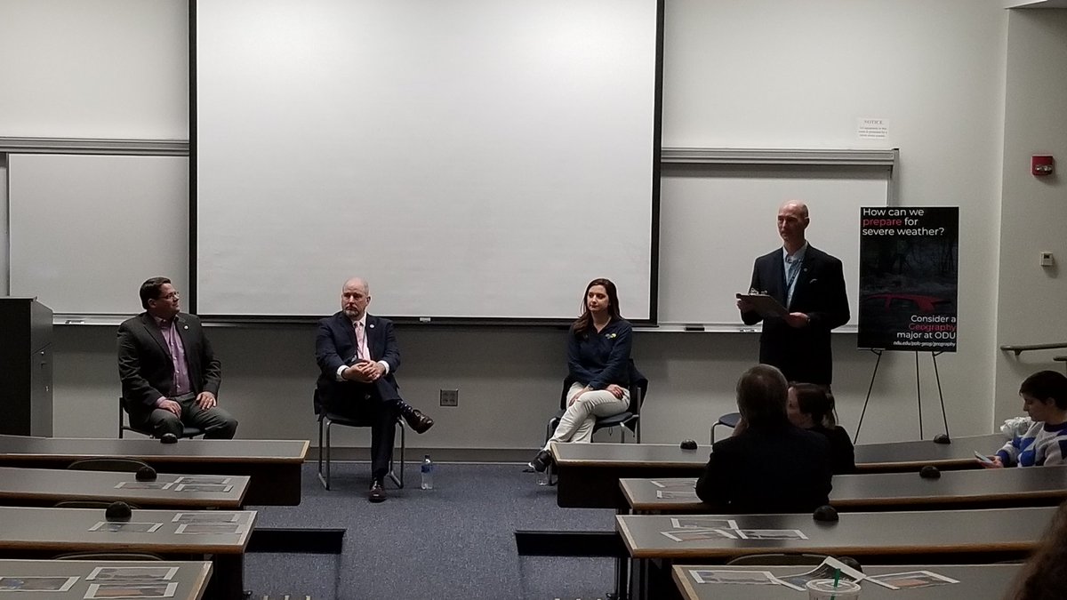 MonarchReady's tweet photo. #Severe #Weather Awareness Panel in Constant 1005 during #activityhour until 1:15pm today! Thanks to @JimRedick from @NorfolkDEPR, Jeff Orrock from @NWSWakefieldVA, and @April_Loveland from @WTKR3 for their panel subject matter expertise! @ODU https://t.co/hWcT3ubOdw