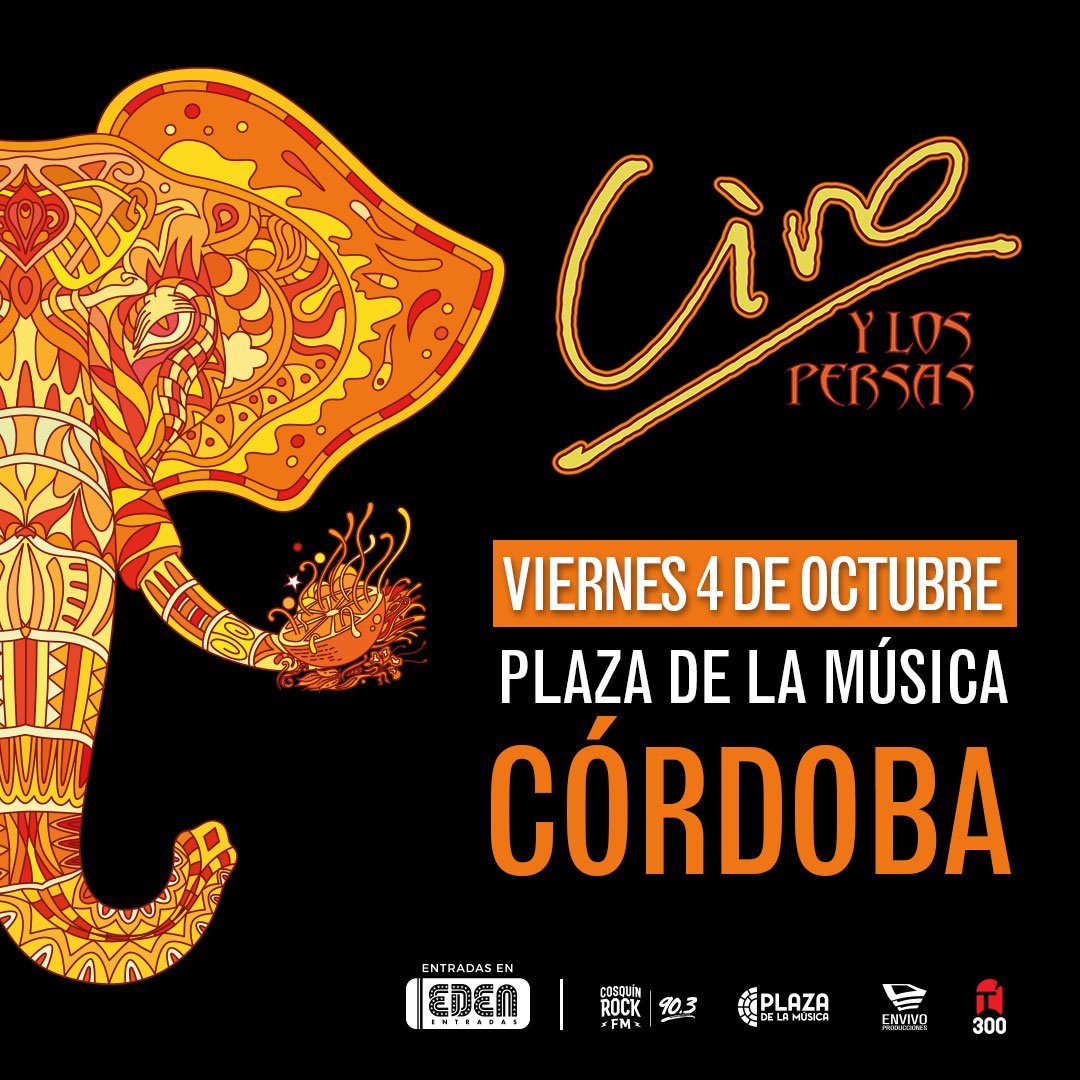 ciroylospersas's tweet photo. Ciro y los Persas en Córdoba 💥
📅Viernes 4 de Octubre | Plaza de la Musica
🎟 Entradas a través de Edén Entradas en Disquería Edén (Obispo Trejo 15) o vía web en https://t.co/ygn7HKceV6 https://t.co/f4tWL8y8VN