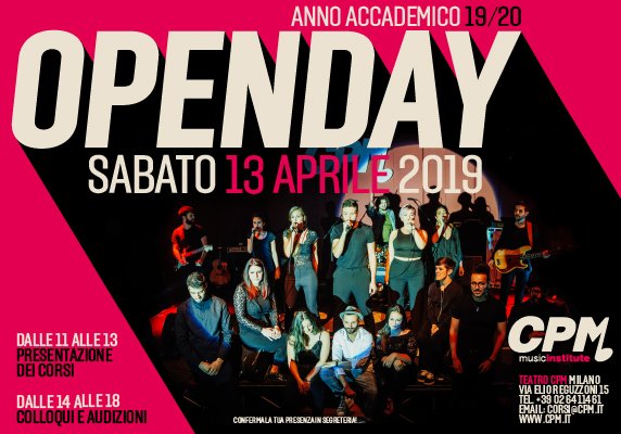CPM Music Institute (@cpmmilano) on Twitter photo Vi aspettiamo Sabato 13 Aprile alle ore 11 per il nostro Open Day!
Prenota la tua audizione a corsi@cpm.it
#cpm #openday #musica #milano Vi aspettiamo Sabato 13 Aprile alle ore 11 per il nostro Open Day!
Prenota la tua audizione a corsi@cpm.it
#cpm #openday #musica #milano