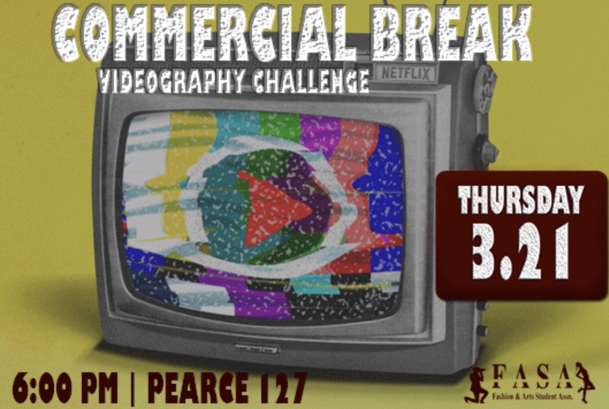 FASACMU's tweet image. Still looking for something to do later this evening?👀 Join the Fashion &amp;amp; Arts Student Association TODAY , as we compete on teams to see who can create the best commercial with a small twist!🎥📺