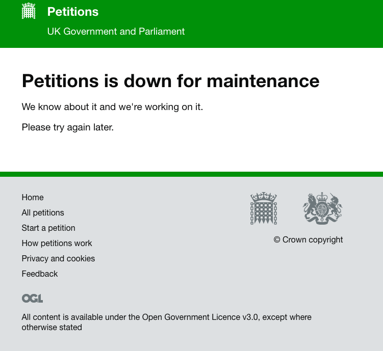 _emorrison's tweet photo. Interesting that the revoke Article 50 petition has now "gone down for maintenance" https://t.co/n9jg8KmID7