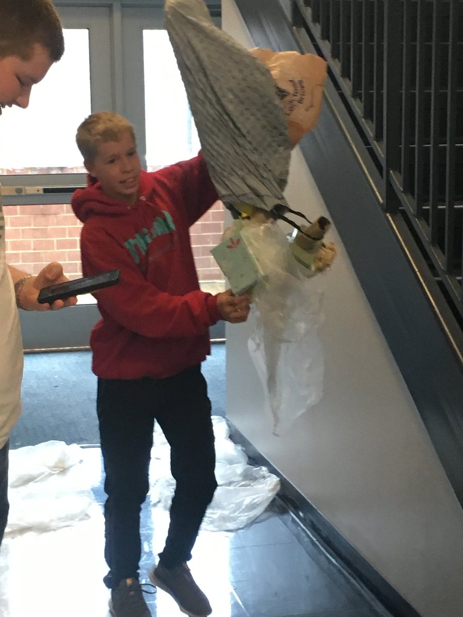 MHarrisEdu's tweet photo. Lots of excitement in @BConrad2017 's class today as students participated in the Egg Drop Challenge!
Spoiler Alert: Some of the eggs did NOT survive!
@GTMSTitans #TakesATitan #IC5Cs https://t.co/3tIX4wtepN