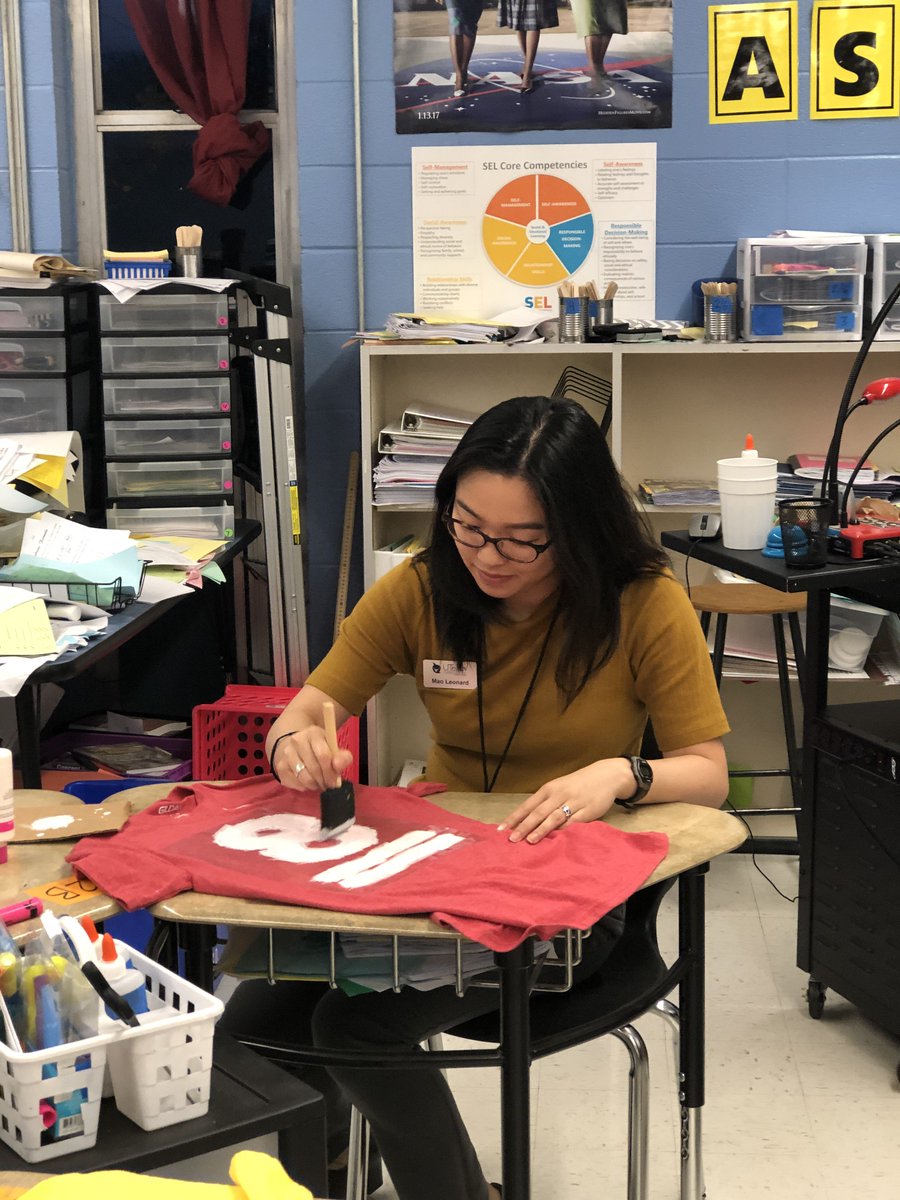 UTeachMaker's tweet image. Last Thursday was Pi Day (3.14) and one of our makers celebrated in a big way. Mao made T-shirts with the digits of Pi for some of her fellow teachers at Reagan ECHS to celebrate Pi Day. 19 Teachers joined in to write out some of the digits of Pi! #UTeachMaker #PiDay