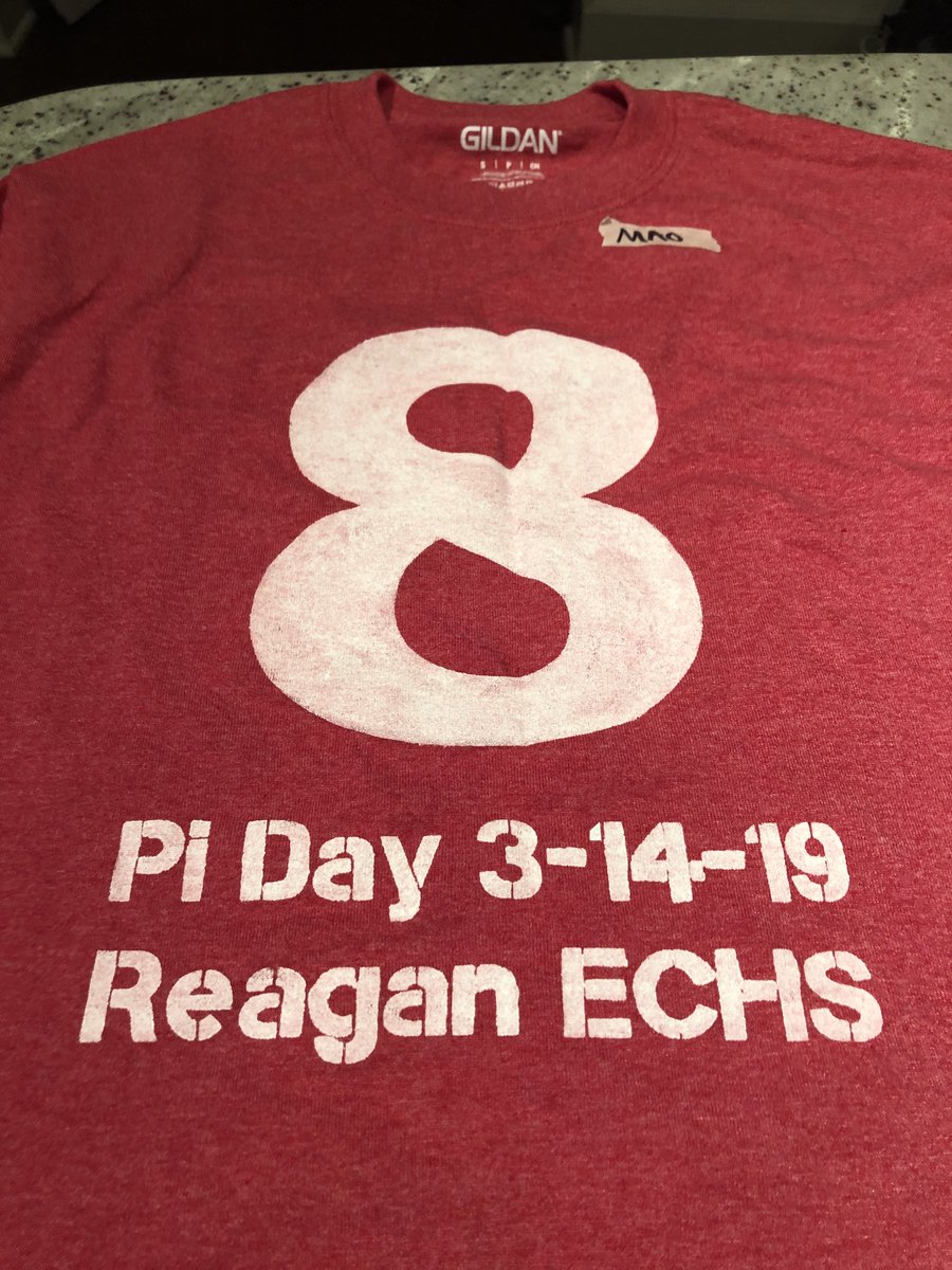 UTeachMaker's tweet image. Last Thursday was Pi Day (3.14) and one of our makers celebrated in a big way. Mao made T-shirts with the digits of Pi for some of her fellow teachers at Reagan ECHS to celebrate Pi Day. 19 Teachers joined in to write out some of the digits of Pi! #UTeachMaker #PiDay