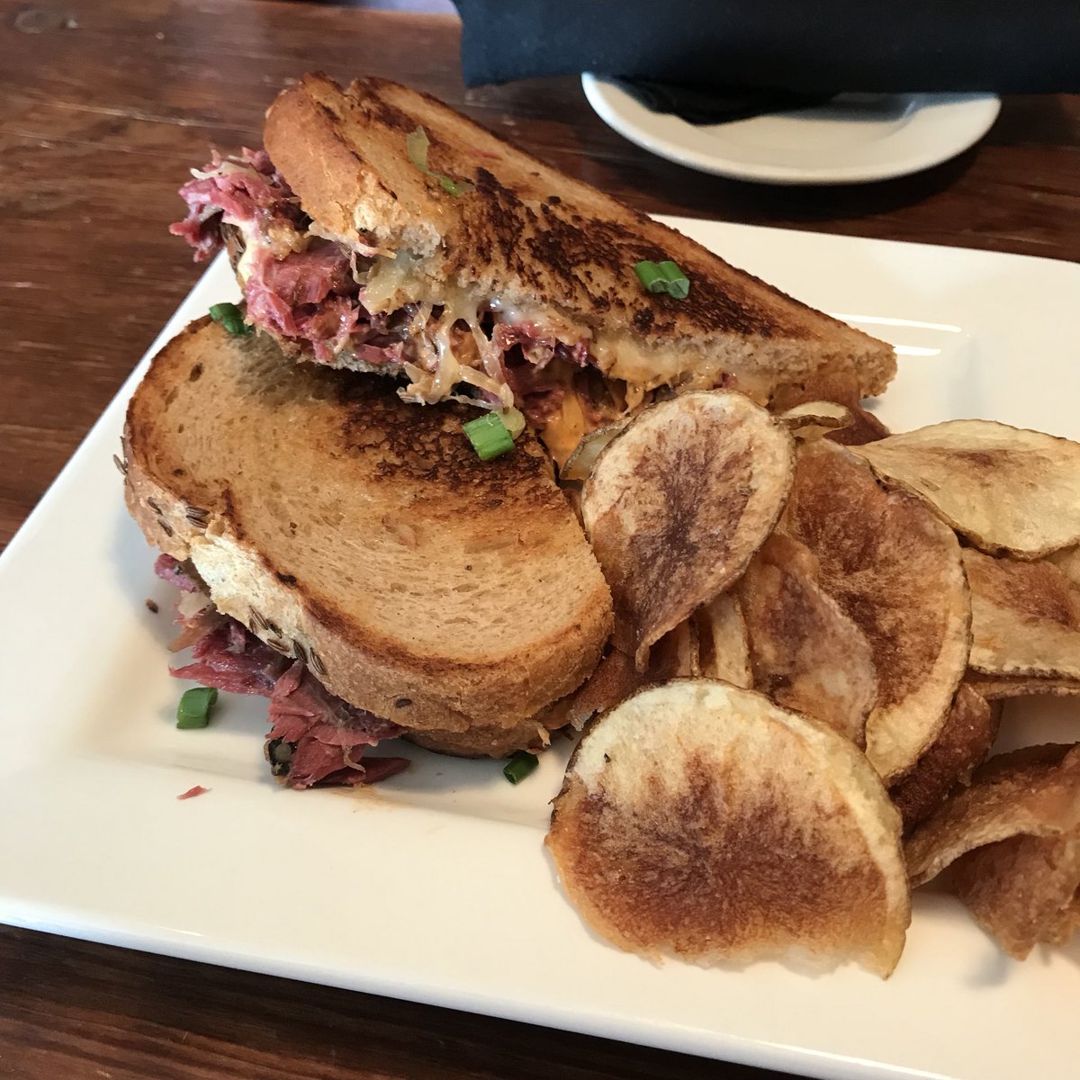 Reuben special today; Original recipe corned beef, gin braised kraut, deluxe special sauce. #yummypubgrub