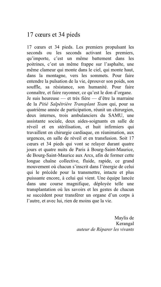 Notre marraine d’honneur, Maylis de Kerangal, tenait à adresser un mot de soutien à la <a href="/PitieTeam/">Pitié Salpêtrière Transplant Team</a>. Avec son roman à succès « Réparer les vivants », qui relate le combat d’un jeune homme transplanté cardiaque, Maylis de Kerangal a rendu un bel hommage au #DonDOrganes ❤️ #CDC2019
