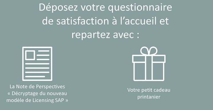 USF_officiel's tweet photo. #PrintempsUSF Rappel : N'oubliez pas de nous remettre votre questionnaire de satisfaction et en échange, repartez avec votre cadeau printanier, la #NotedePerspectives "Décryptage du nouveau modèle de #licensing #SAP volume 1" et la fiche Pratique #RPA 🎁📚 https://t.co/Mfp1QNDyi5
