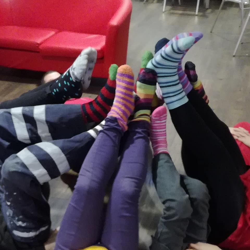 Compassdis's tweet photo. We are rocking our socks at Compass Wellbeing for #WorldDownSyndromeDay. #LotsOfSocks #LeaveNoOneBehind #RockYourSocks #WDSD19 https://t.co/QH5cl9uDRH