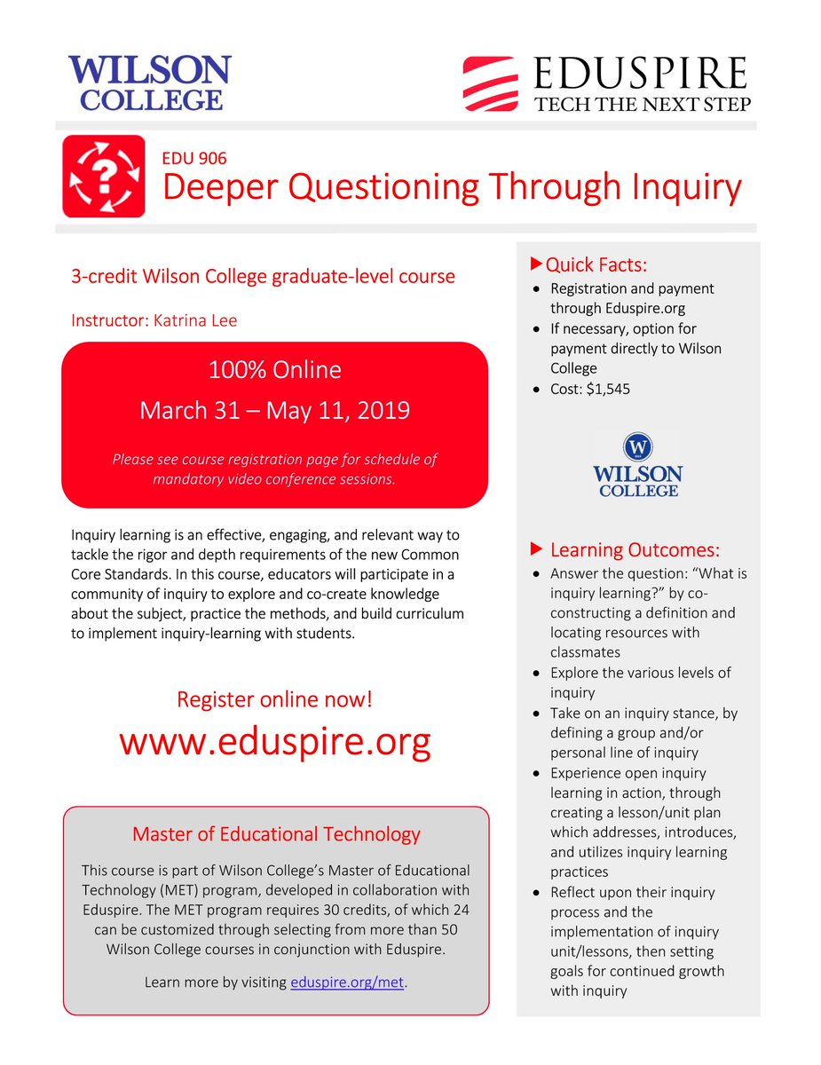 AP_KatrinaLee's tweet image. Use #InquiryLearning to help meet #CommonCore standards by taking this enlightening online #PDcourse in March — bit.ly/2aHrwzY #edtech #K12ed #PAteachers There&apos;s still time to sign up!