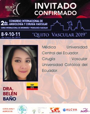 SECACV's tweet photo. QUITO VASCULAR 2019
MODULO: ENFERMEDADES DE LA AORTA ABDOMINAL Y TORÁCICA.
PROFESORES CONFIRMADOS!
Hotel JW Marriot, del 8 al 11 de mayo de 2019
Los esperamos!!
#vascular #Quito #Ecuador #Cirugía #Cirugiavascular https://t.co/bHmMFT1OQG