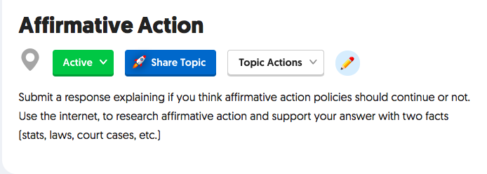 NicoleHildy's tweet photo. Students utilized @Flipgrid to express their thoughts on Affirmative Action policies during their Citizenship self paced unit. #insightful #criticalthinking #blendedlearning https://t.co/tzXUoUDRQY