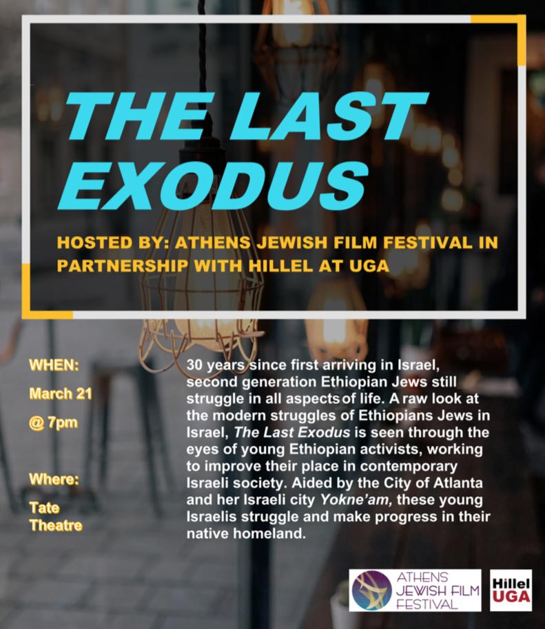 See you this evening (Thursday, 3/21), 7 p.m., at #UGA Tate Center theater as <a href="/HillelatUGA/">Hillel at UGA</a> and the Athens Jewish Film Festival present "The Last Exodus."